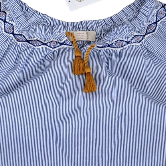 Peek Blue And White Stripe Embroidered Chambray Top Size 10 NWT - Picture 6 of 10